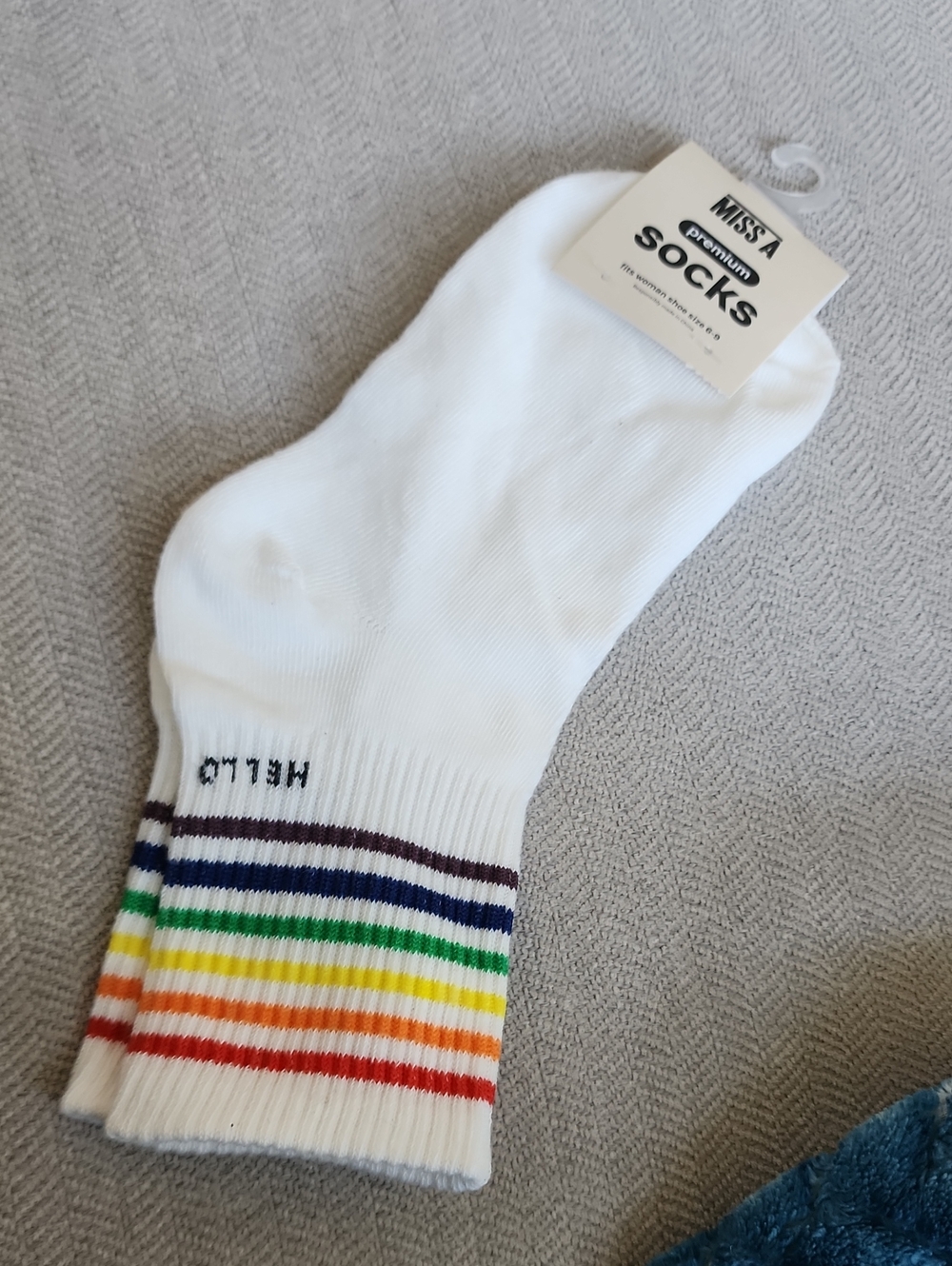 White Ankle Socks with Rainbow Stripes